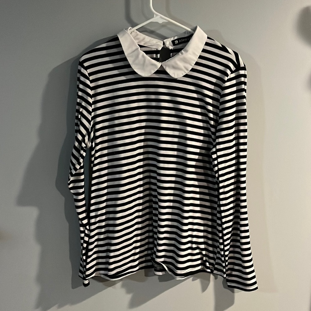 Allegra K Collared Striped Long-Sleeved shirt
